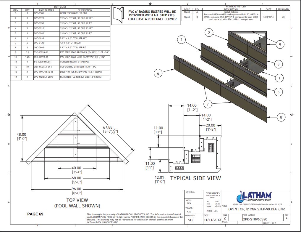 8' Corner Step Polymer 3-Tread 90 Deg. 6" Radius